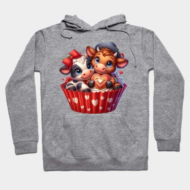 Valentine Cow Couple In A Cupcake Hoodie by Chromatic Fusion Studio